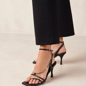 Alohas Black Leather Chain Heels